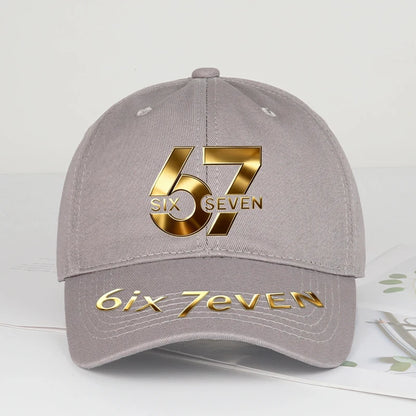 67 Six Seven Gold Letter Print Baseball Cap Adjustable Daily Wear Streetwear Hat For Trend Lovers