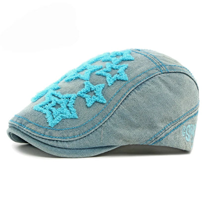 Five-Pointed Star Denim Cotton Beret