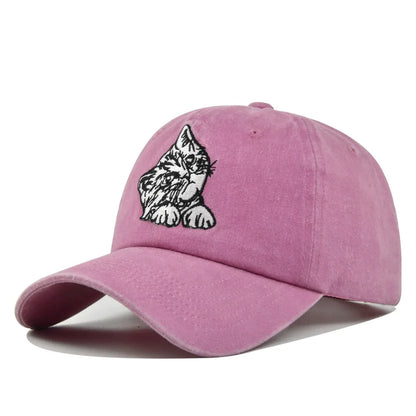 Vintage Cat Embroidery Baseball Cap