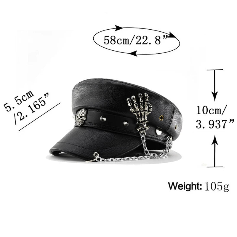 Fashion PU Leather Women Beret Punk Style Vintage Flat Top Military Caps