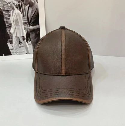 New Luxury Brand Leather Hat Winter Baseball Cap