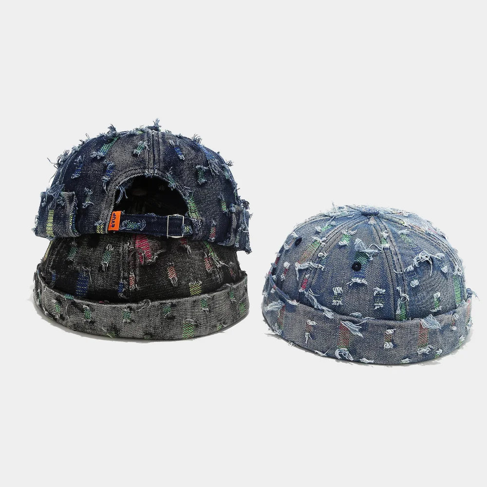 Retro Distressed Denim Patch Cap