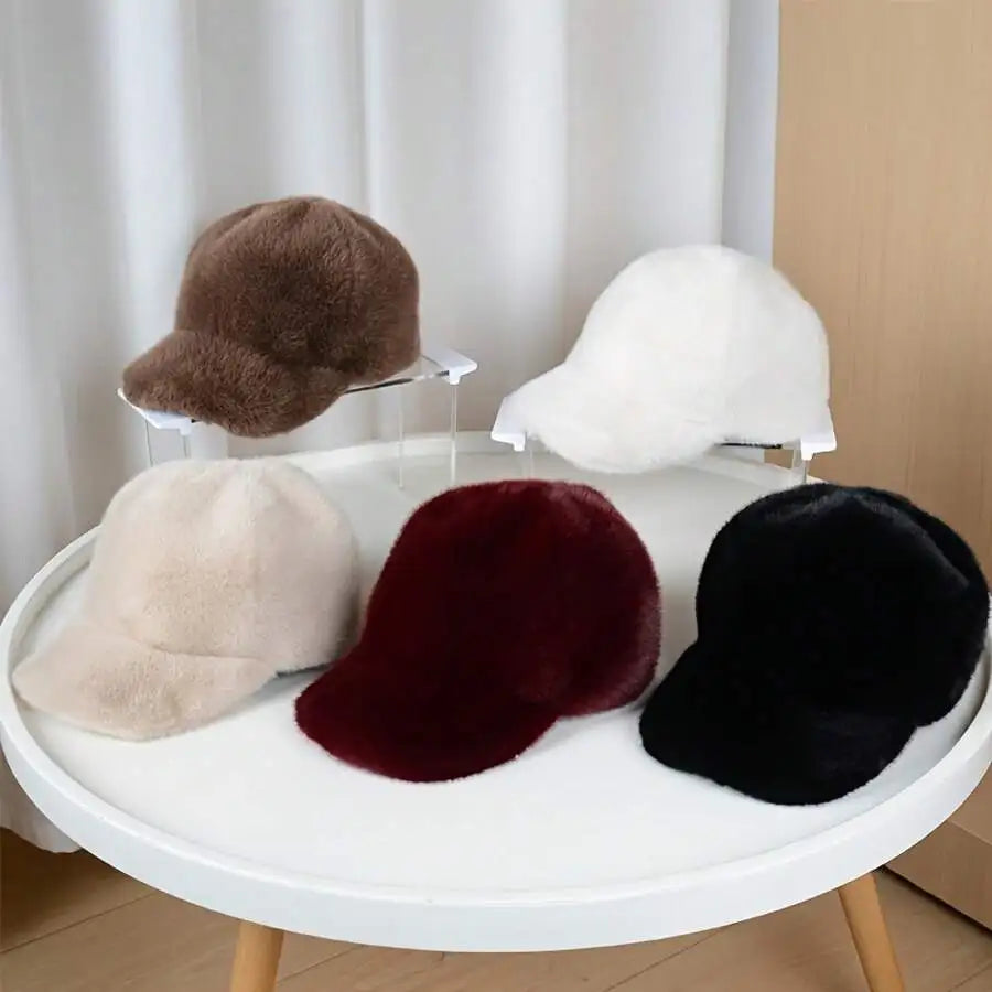 Women's Plush Faux Fur Baseball Cap