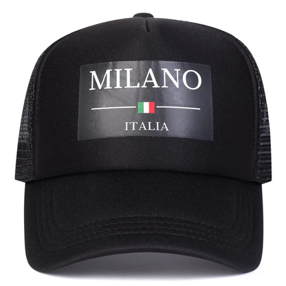 Unisex Milano Italia Letter Printing Baseball Net Caps Spring Summer
