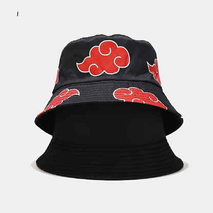 Japanese Anime Cartoon Red Cloud Embroidery Bucket Hat Cotton for Women Men Summer Hat