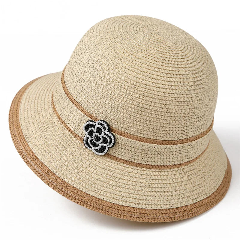 Spring Summer Straw Hat For Women Camellia Luxury Brand Bucket Hat