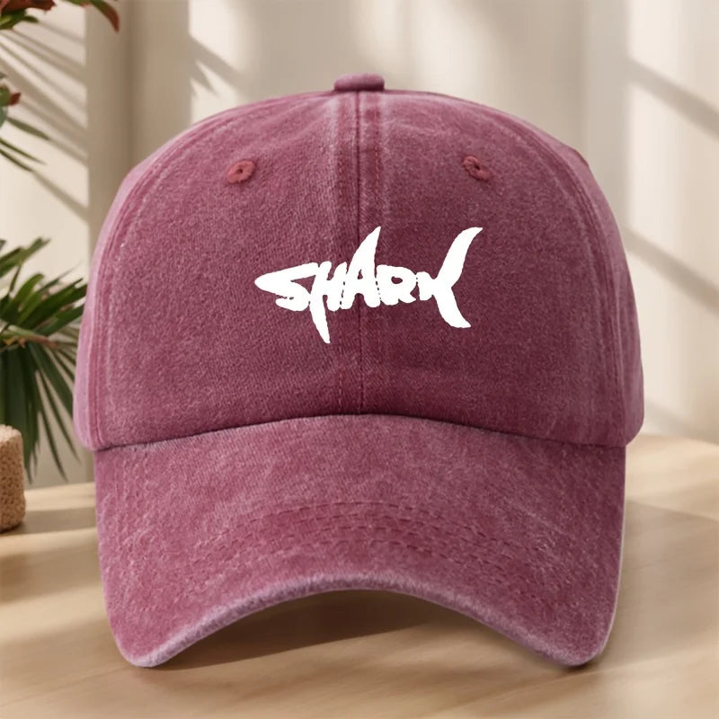 Men's Shark Patterned Baseball Cap with Washed Retro Design