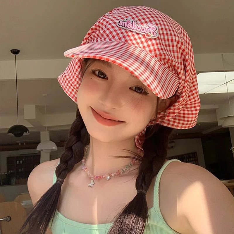 Women's Sunshade Hats Plaid Simple Sweet Personality Fashion Trendy