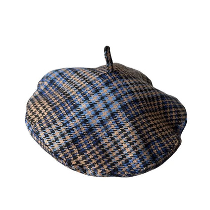 Autumn Winter British Color Plaid Flying Saucer Hat