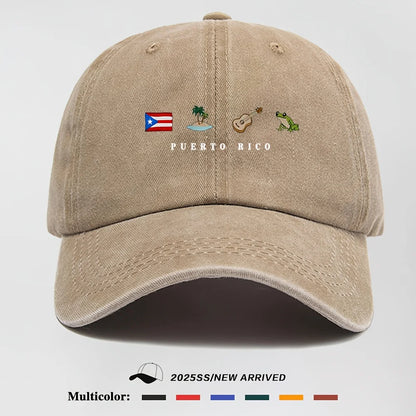 Men's Baseball Cap, Puerto Rico Flag Tropical Guitar & Frog Graphic