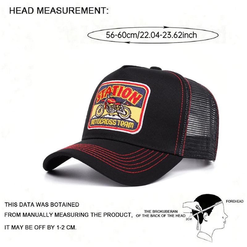 Station Motorcycle Breathable Mesh Hat Skateboarding Hip Hop Hat