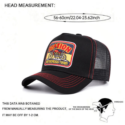 Station Motorcycle Breathable Mesh Hat Skateboarding Hip Hop Hat