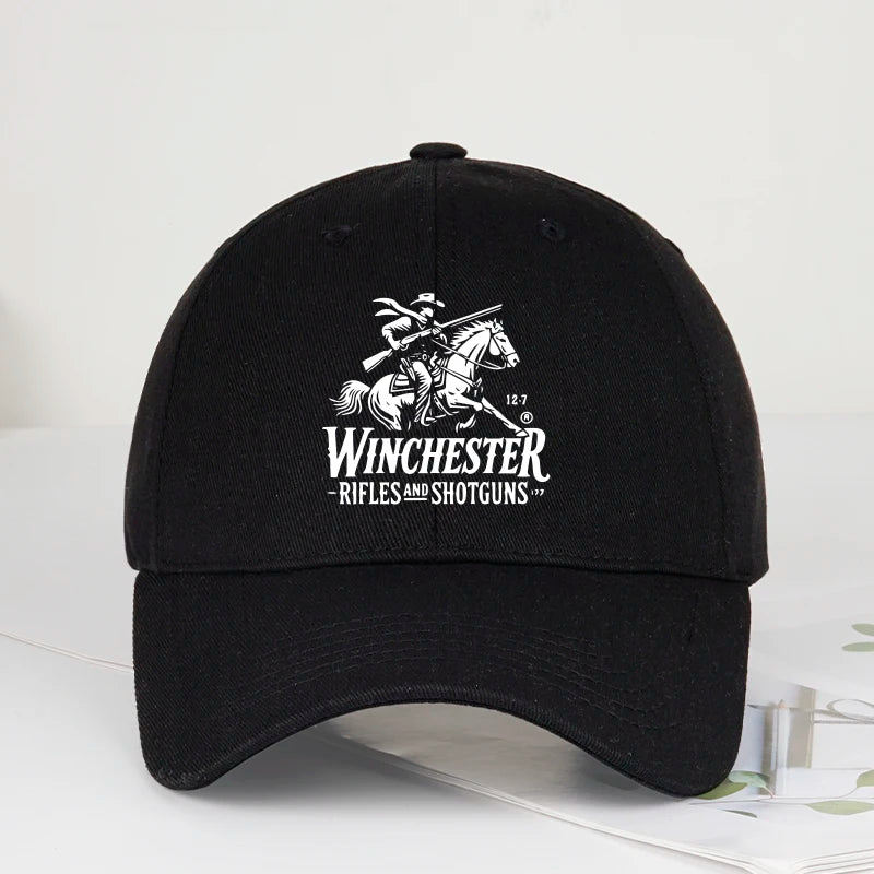 Winchester Cowboy Logo Print Soft Top Baseball Cap Soft Comfortable Adjustable Retro Western Style