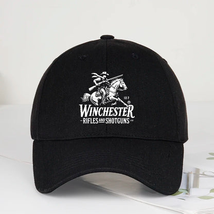 Winchester Cowboy Logo Print Soft Top Baseball Cap Soft Comfortable Adjustable Retro Western Style