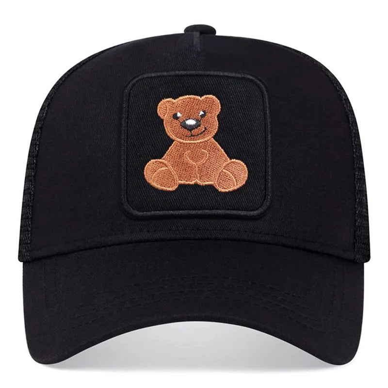 Unisex Men Breathable Mesh Hats for Women Embroidery Bear Baseball Cap
