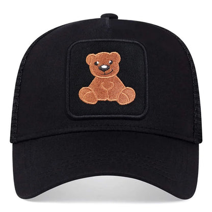 Unisex Men Breathable Mesh Hats for Women Embroidery Bear Baseball Cap