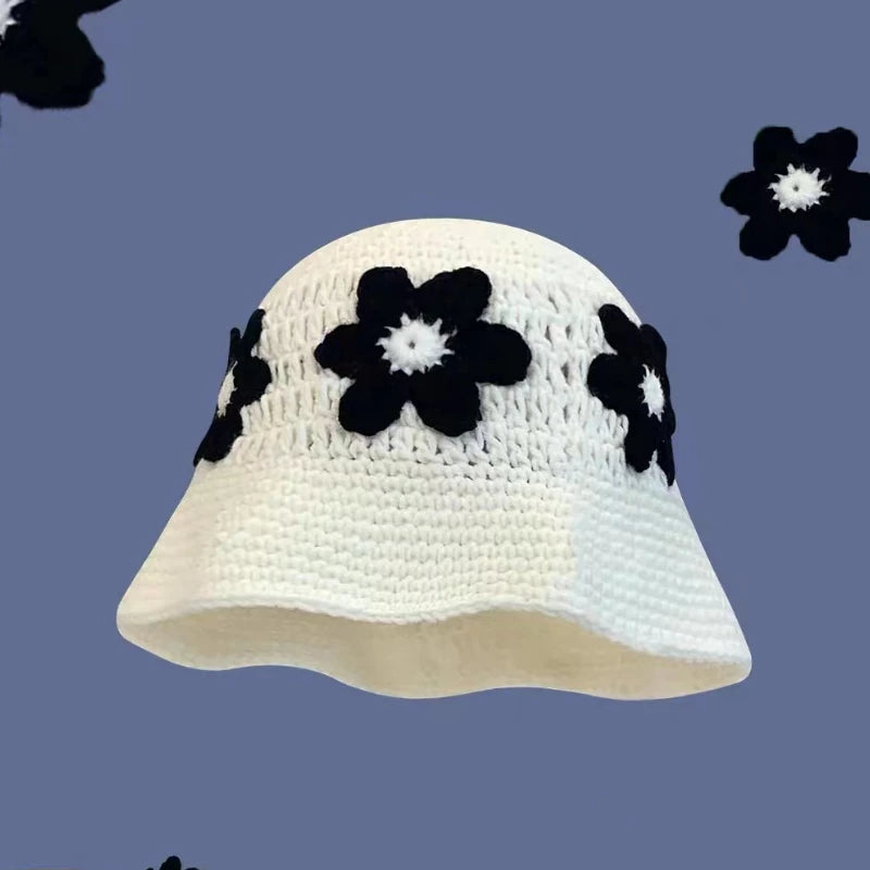 Dopamine Autumn Crochet Panama Cap Korean Handmade Bucket Hats