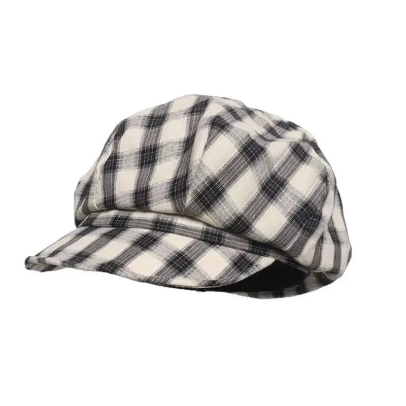 Japanese Retro Plaid Beret Female Summer Vintage Korean Cap