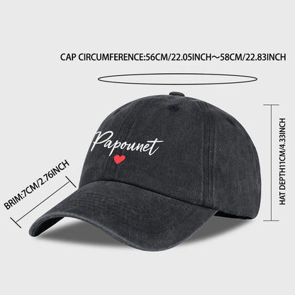 Papounet Handwritten Heart Print Vintage Washed Baseball Cap