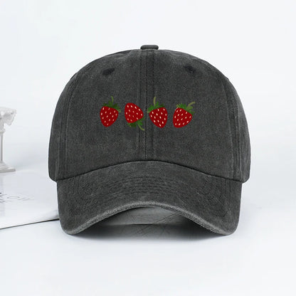 Strawberry Print Washed Baseball Cap Lightweight Breathable Adjustable Unisex Summer Casual Hat Sun Hat