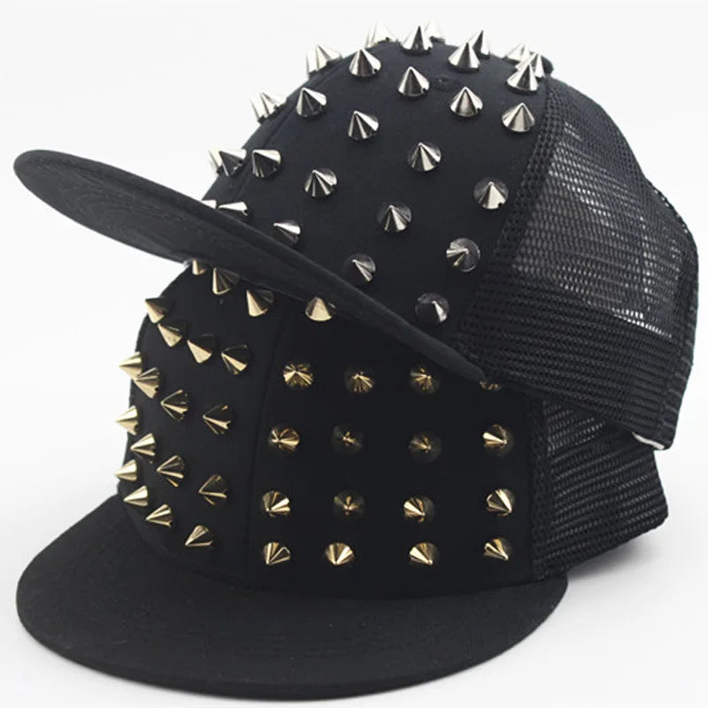 Men and Women's Rivet Flat Hat, Punk Rock, Hip Hop Stud Snapback Caps, Male, Female, Youth, Teenagers, Boys, Girls