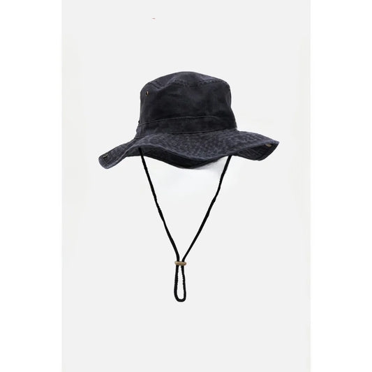 Retro Black Drawstring Fisherman Climbing Hats Stylish Wide Brim Cotton Caps