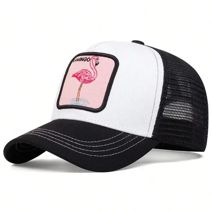 Unisex Flamingo Patch Embroidery Baseball Net Caps Spring and Summe