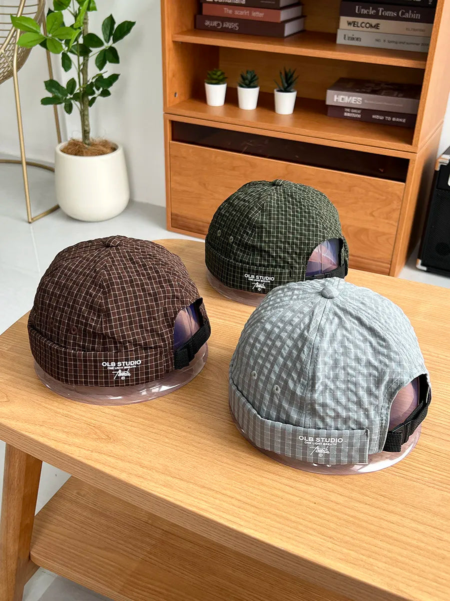 Plaid Quick-Dry Melon Cap Embroidered Dome Trendy Hip-Hop Hat For Men