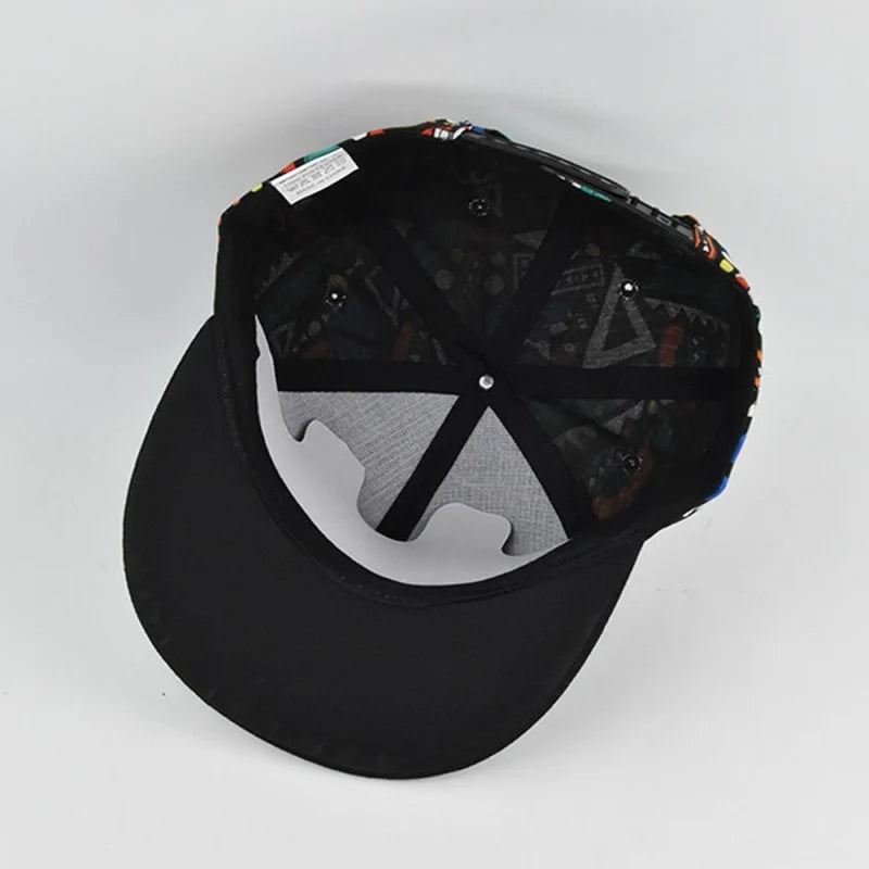 Unisex Colorful Geometric Print Snapback Cap Flat Brim Adjustable Hip Hop Street Baseball Hat Multi Colors Available