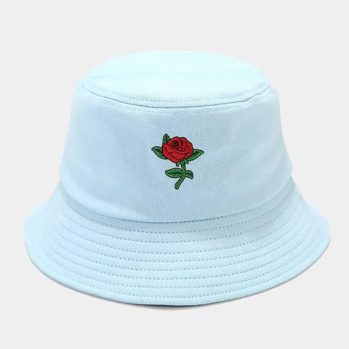 Four Seasons Cotton Rose Embroidery Bucket Hat