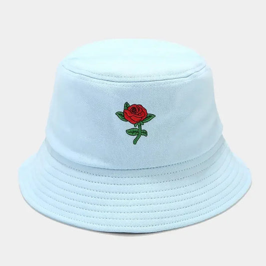 Four Seasons Cotton Rose Embroidery Bucket Hat