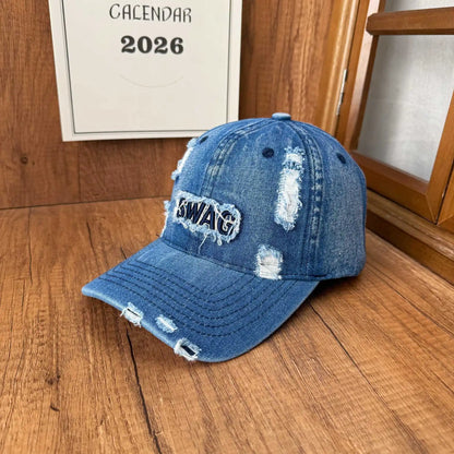 Japanese Retro Washed Denim Letter Embroidered Cap Outdoor Sports Mens