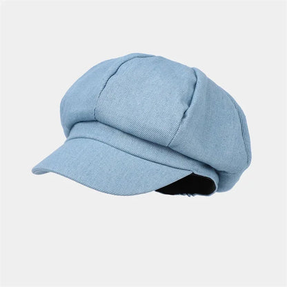 Spring And Autumn Denim Solid Octagonal Hats