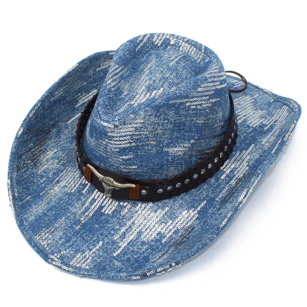 Western Cowboy Hats Washed Denim Unisex