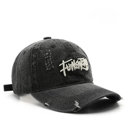 Japanese Retro Washed Denim Letter Embroidered Cap Outdoor Sports Men