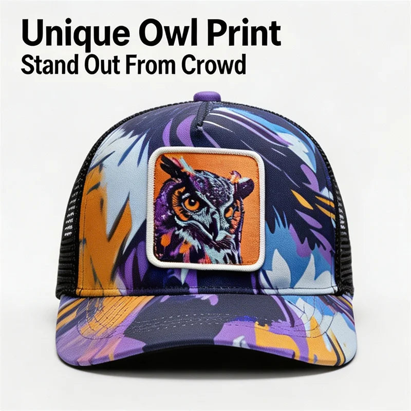 Unique Graffiti Owl Print Baseball Hat for Men Women Breathable Mesh Unisex Outdoor Hiking Casual Cap