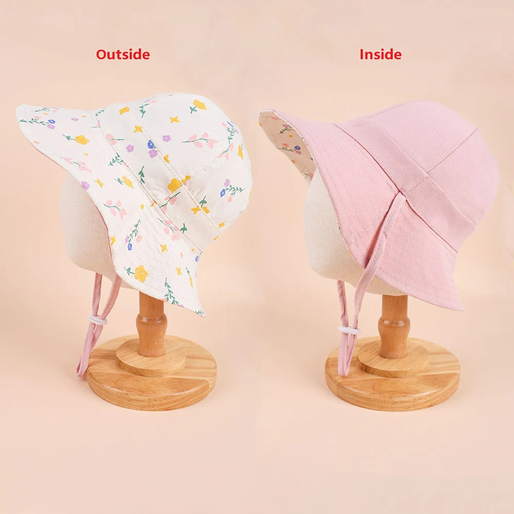 Flower Double Sided Children Bucket Hats Summer Baby Hat