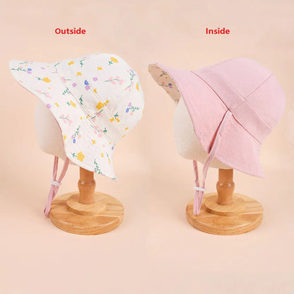 Flower Double Sided Children Bucket Hats Summer Baby Hat