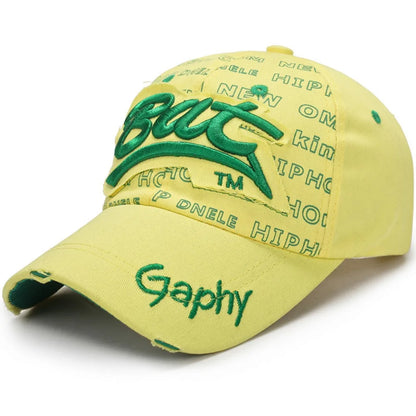 Versatile Broken Hole BAT Embroidery Adjustable Peaked Cap Casual Sunscreen Hats Outdoor Sports