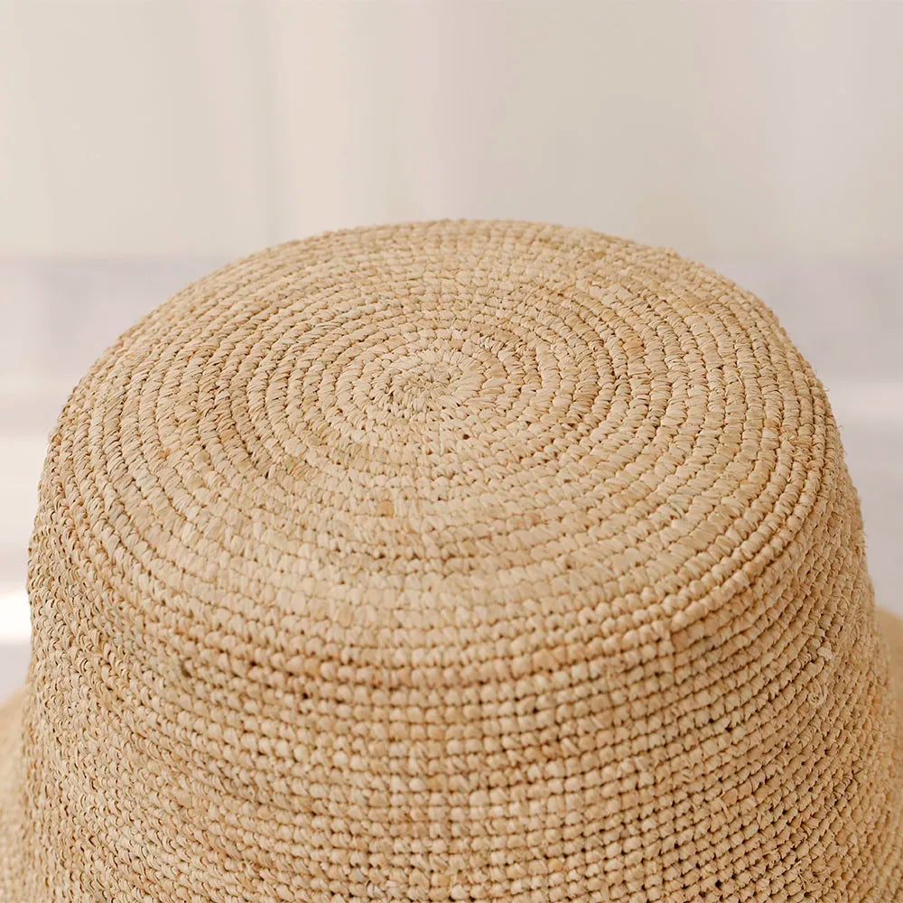 2025 Summer Sun Hat Bow 100% Raffia Hat