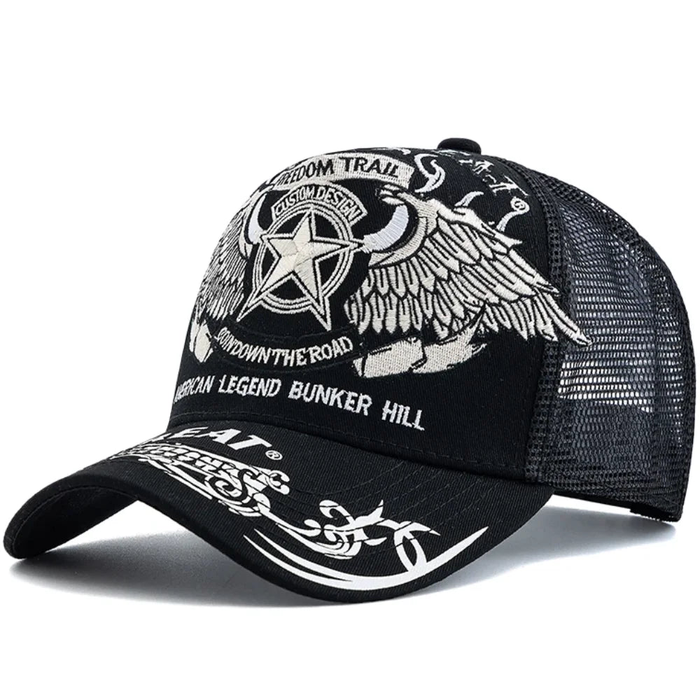 Unisex Punk Style Cap Wing Five-Pointed Star Embroidery Baseball Cap