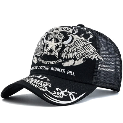 Unisex Punk Style Cap Wing Five-Pointed Star Embroidery Baseball Cap