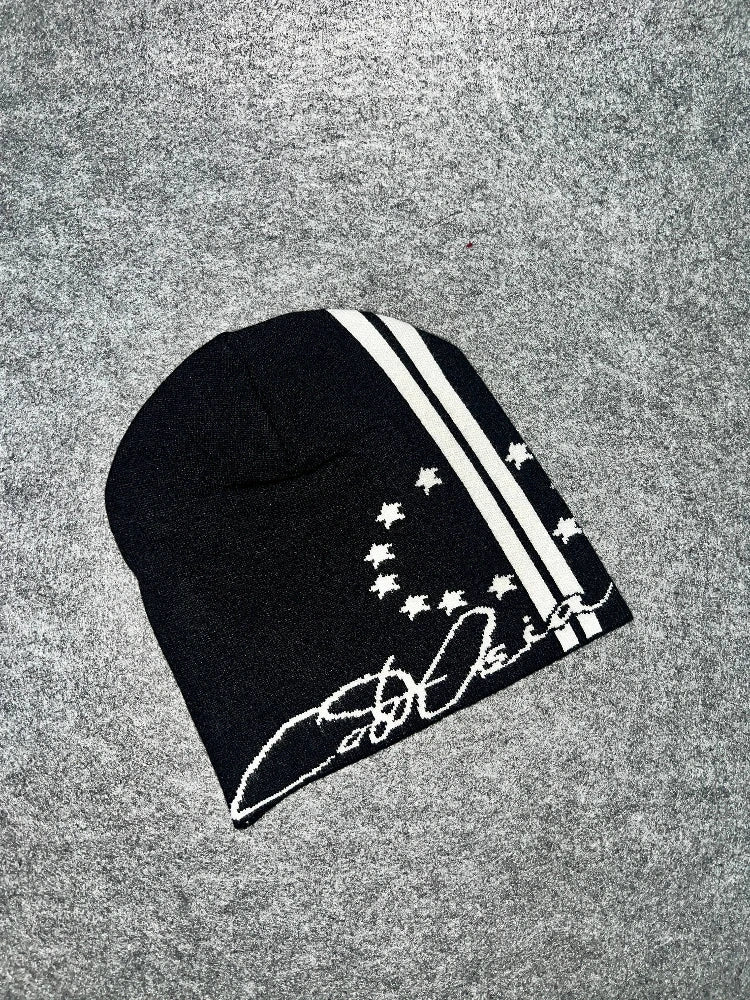 2026 New Trendy Brand Black Loose Soft Elastic Knitted Hat