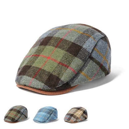 Autumn Polyester Plaid Print Warm Newsboy Caps Flat Cap