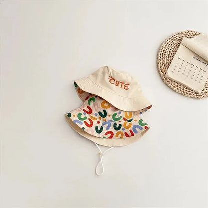 Double Sided Baby Bucket Hat Letter Embroidered Boys Girls