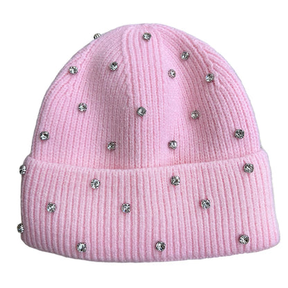 Women's Winter Knit Beanie Hat Soft Warm Fake Diamond Embellished For Party