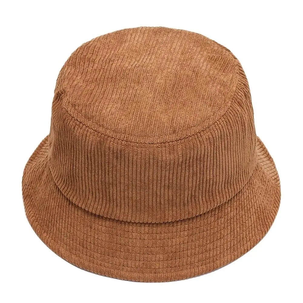 Women Winter Bucket Hat Corduroy Faux Fur Warm Fisherman Cap