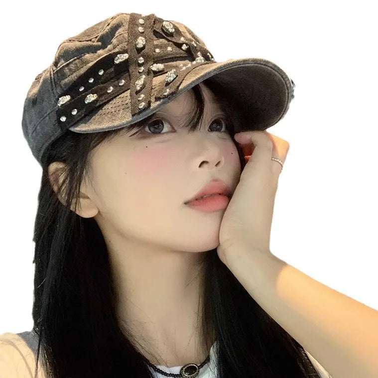 Women's New Hats Sweet Cool Style Five Pointed Star Washed Denim Cap