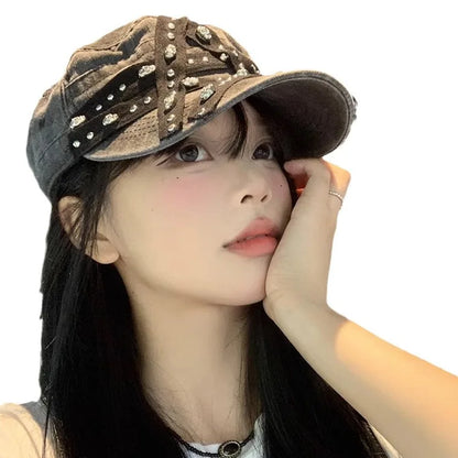 Women's New Hats Sweet Cool Style Five Pointed Star Washed Denim Cap