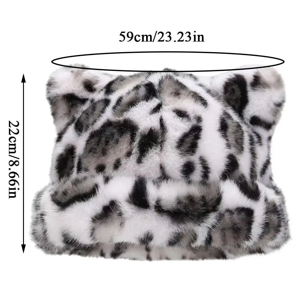 Winter Plush Teddy Bear Hat For Women Leopard Print Ear Protection Cap
